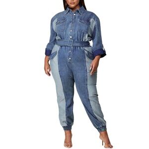 Stylish Colorblock Denim Jumpsuit